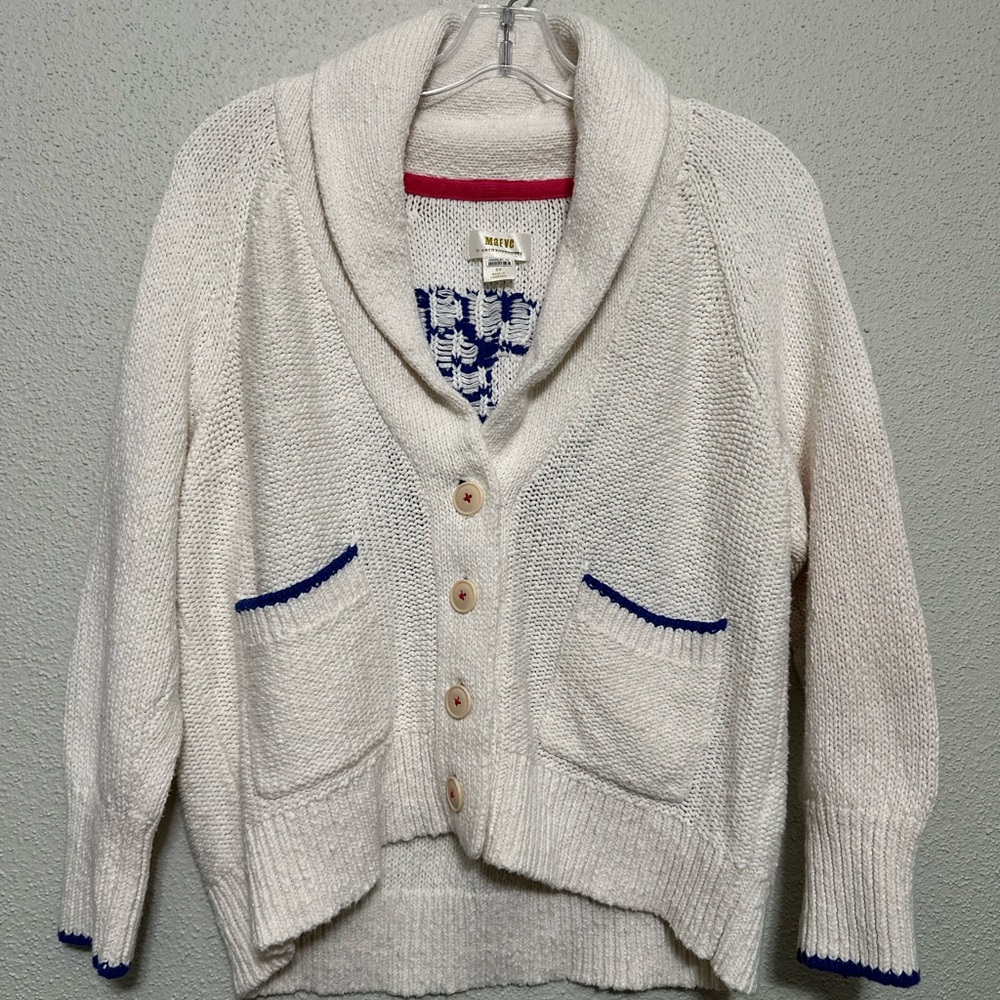 NWOT Maeve Anthropologie Blue/Ivory Lobster Small (Oversized) Cardigan 🦞 - Picture 5 of 7